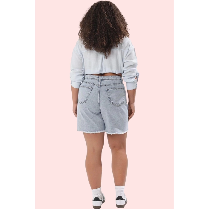 Kadın Büyük Beden Denim Şort Yüksek Belli Rahat ve Şık Günlük Hafta Sonu Dayanıklı Malzeme