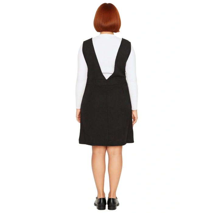 Kadın Büyük Beden Dokulu V Yaka Jile Elbise Şık Modern Kısa Boy Rahat Kesim İlkbahar Sonbahar Tarzı