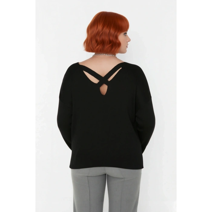 Kadın Büyük Beden Düz Desen Triko Kazak Rahat Kalıp Düşük Kol Bisiklet Yaka Kış Şıklığı Kaliteli