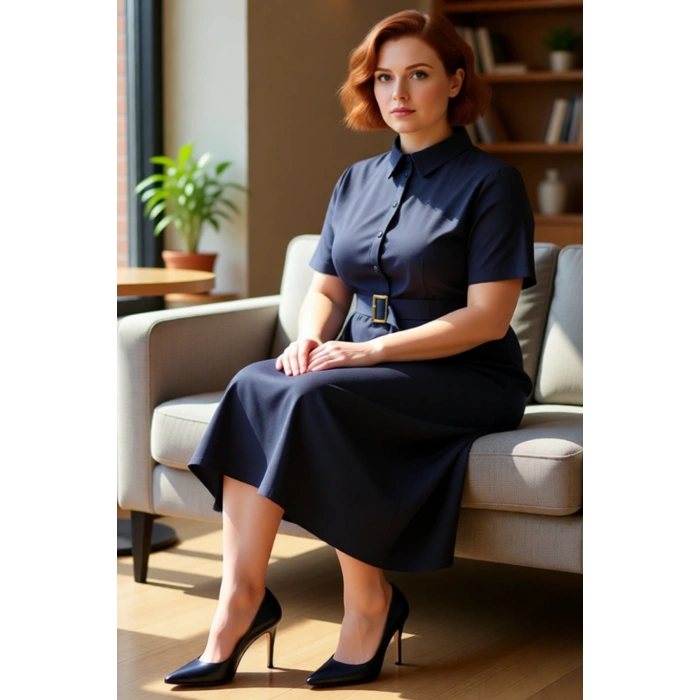 Kadın Büyük Beden Gömlek Elbise Kemer Detaylı Kısa Kollu Midi Boy Şık Poplin Dokuma Kaliteli