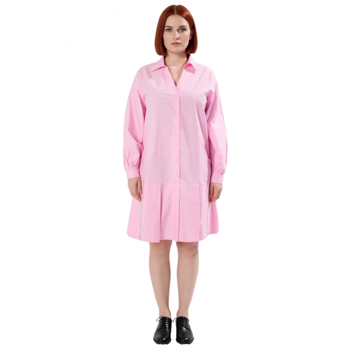 Kadın Büyük Beden Gömlek Elbise Pamuklu Rahat Kesim Standart Kol Kısa Boy İlkbahar Yaz Modası