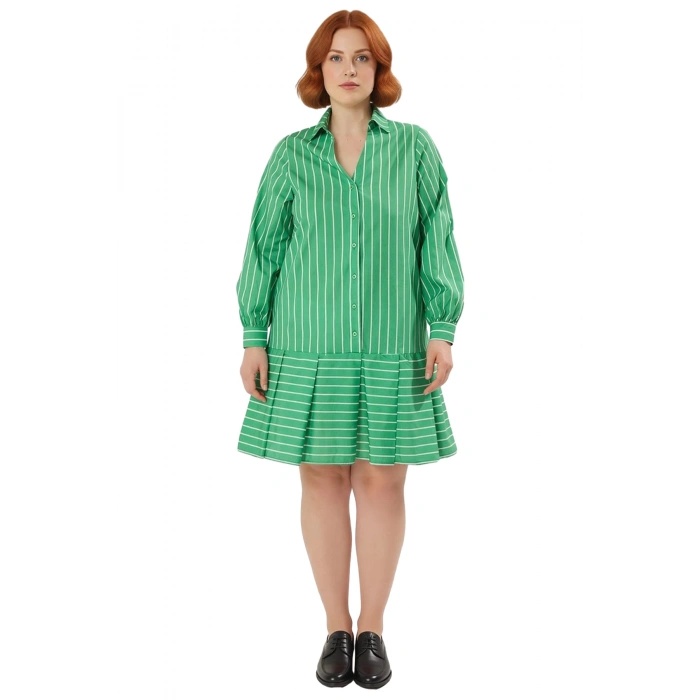 Kadın Büyük Beden Gömlek Elbise Pamuklu Rahat Kesim Standart Kol Kısa Boy İlkbahar Yaz Modası