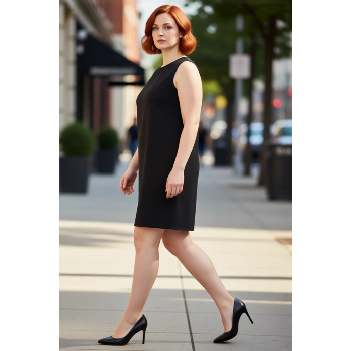 Kadın Büyük Beden Kolsuz Shift Kalıp Bisiklet Yaka Mini Dokuma Elbise Günlük Şıklığınızı Tamamlar