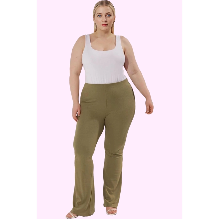 Kadın Büyük Beden Örme Pantolon İspanyol Paça Flare Günlük Şıklık Yaz Aylarının Vazgeçilmezi