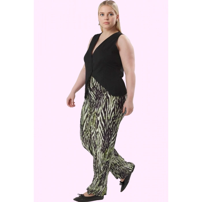 Kadın Büyük Beden Örme Pantolon; Yüksek Bel Geniş Paça Animal Desen 100% Polyester Günlük Kombinler