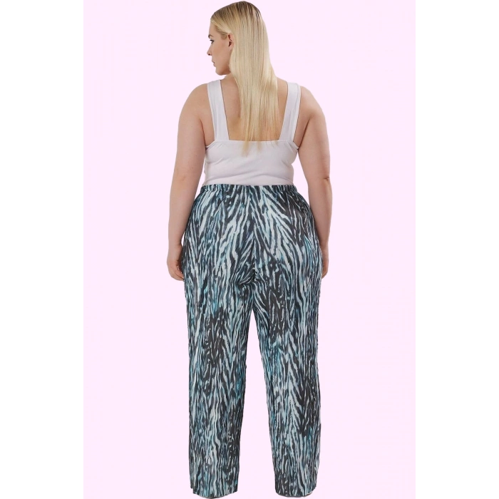 Kadın Büyük Beden Örme Pantolon; Yüksek Bel Geniş Paça Animal Desen 100% Polyester Günlük Kombinler