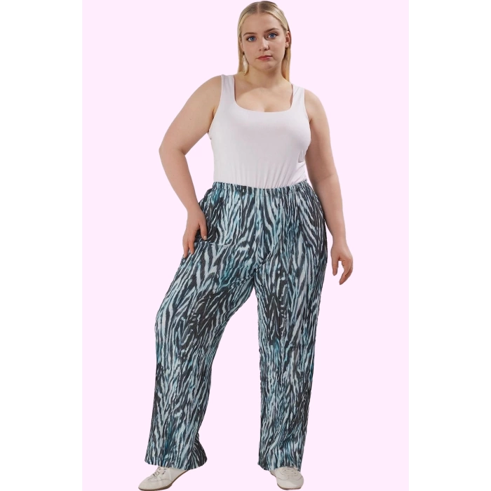 Kadın Büyük Beden Örme Pantolon; Yüksek Bel Geniş Paça Animal Desen 100% Polyester Günlük Kombinler