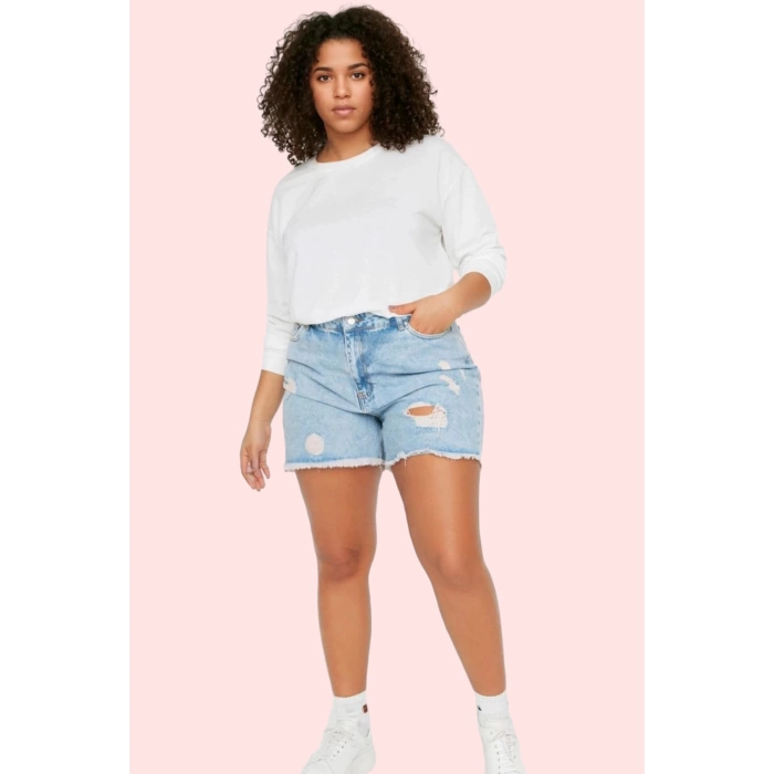 Kadın Büyük Beden Pamuk Denim Şort Yüksek Bel Günlük Stil Hafta Sonu Yaz Aylarının Vazgeçilmezi