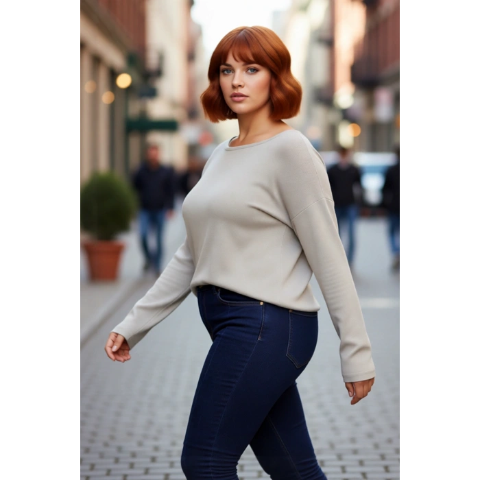 Kadın Büyük Beden Relaxed Fit Akrilik Düz Desen Triko Kazak Kış Günlük Kombinler İçin Şık Seçim