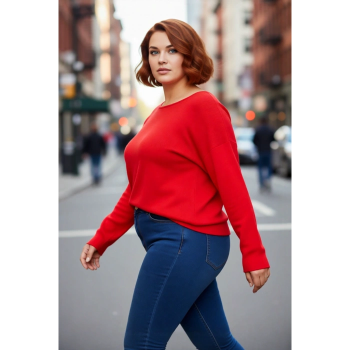 Kadın Büyük Beden Relaxed Fit Akrilik Düz Desen Triko Kazak Kış Günlük Kombinler İçin Şık Seçim