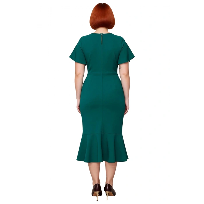 Kadın Büyük Beden Şık Midi Elbise Dokuma Kumaş Melek Kol Bodycon Kesim Özel Anlar İçin İdeal