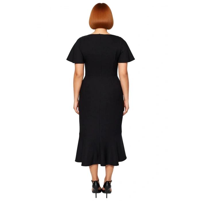 Kadın Büyük Beden Şık Midi Elbise Dokuma Kumaş Melek Kol Bodycon Kesim Özel Anlar İçin İdeal