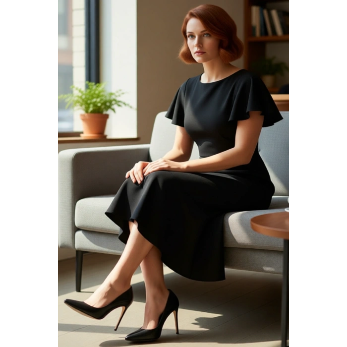 Kadın Büyük Beden Şık Midi Elbise Dokuma Kumaş Melek Kol Bodycon Kesim Özel Anlar İçin İdeal