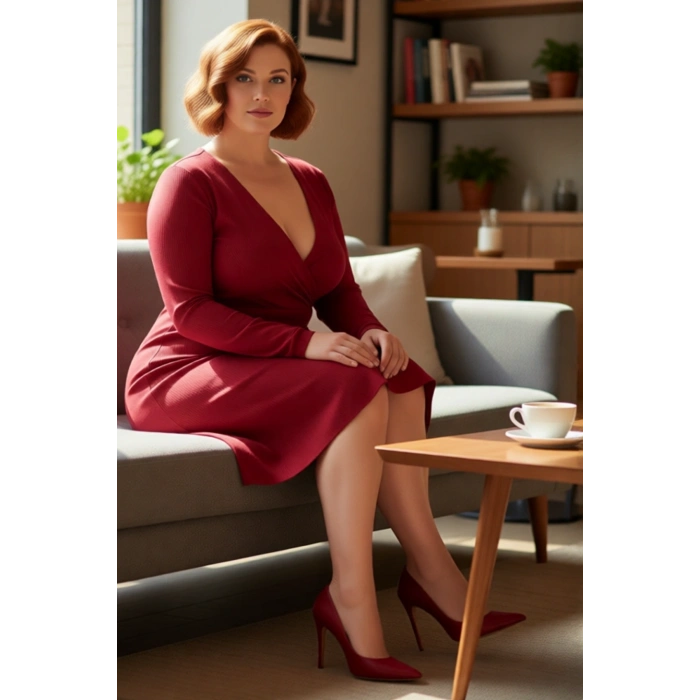 Kadın Büyük Beden Skater Kalıp V Yaka Uzun Kollu Örme Mini Elbise Günlük Şıklığınızı Tamamlar