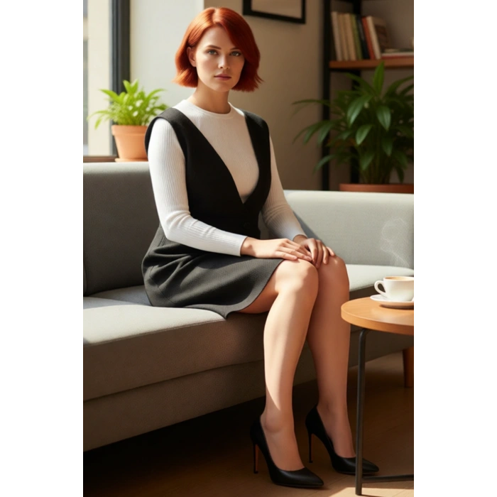 Kadın Büyük Beden V Yaka Dokuma Jile Elbise Şık Cepli Kısa Boy İlkbahar Sonbahar Günlük Kullanım