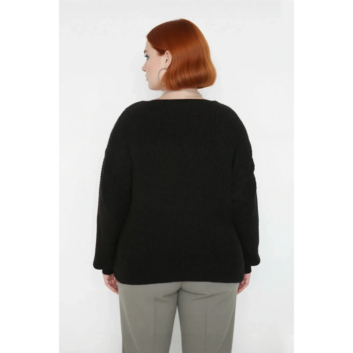 Kadın Büyük Beden V Yaka Kalın Triko Kazak Düz Akrilik Selanik Dokuma Kışlık Şık Seçim Kaliteli