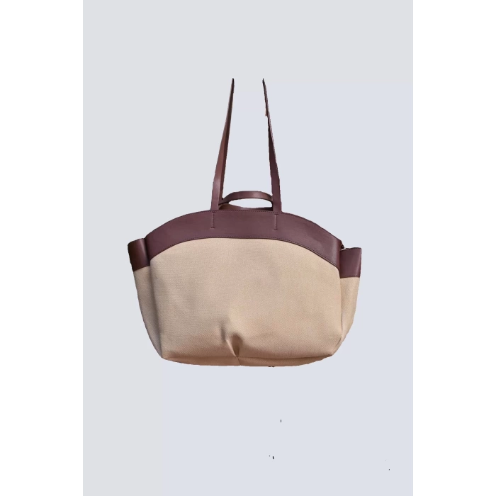 Kadın Büyük Tote Çanta Suni Deri Detaylı Geniş Hacimli Omuz Çantası Modern Stil Özel Tasarım