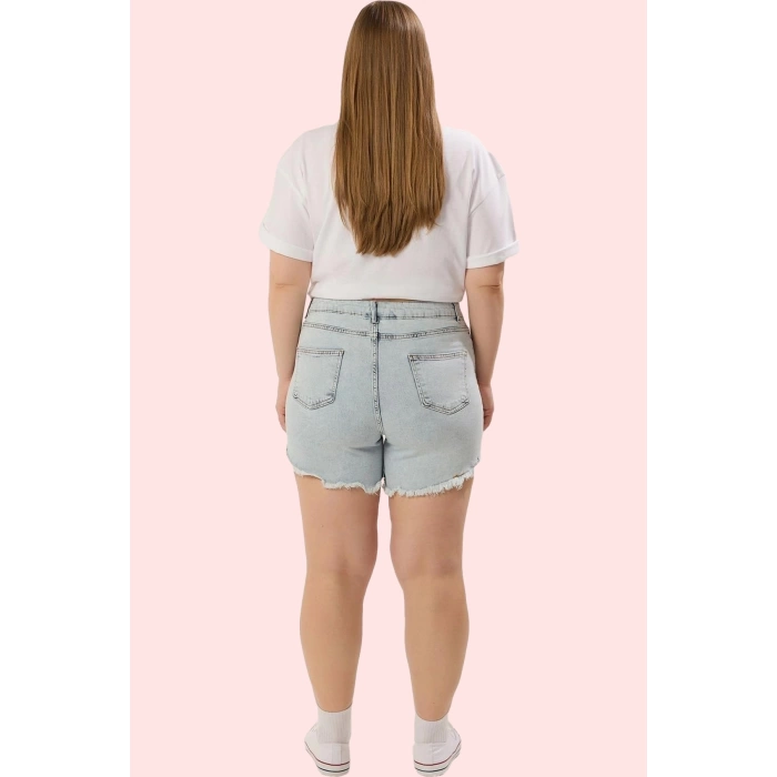 Kadın Buz Mavisi Skinny Denim Şort Yüksek Bel Esnek Pamuklu Günlük Kullanım Modern Tasarım