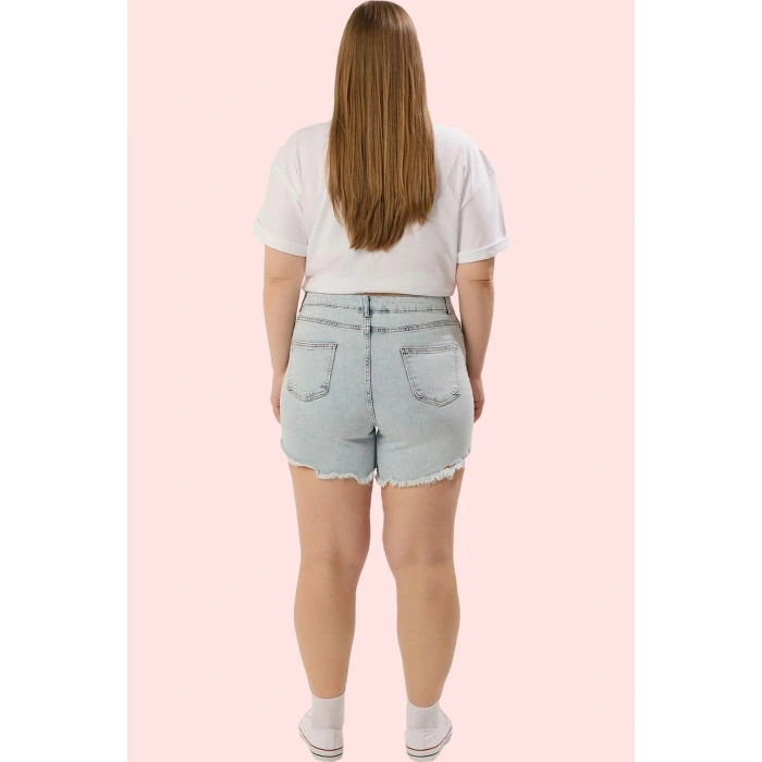 Kadın Buz Mavisi Skinny Denim Şort Yüksek Bel Esnek Pamuklu Günlük Kullanım Modern Tasarım