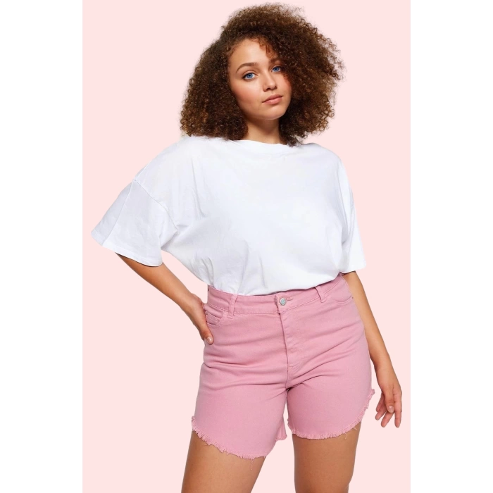 Kadın Buz Mavisi Skinny Denim Şort Yüksek Bel Esnek Pamuklu Günlük Kullanım Modern Tasarım