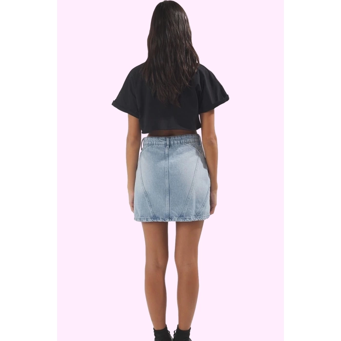 Kadın Care Koleksiyonu Denim Etek Pamuk Rigid Dokuma Mini Boy Günlük Kullanım Modern Tasarım