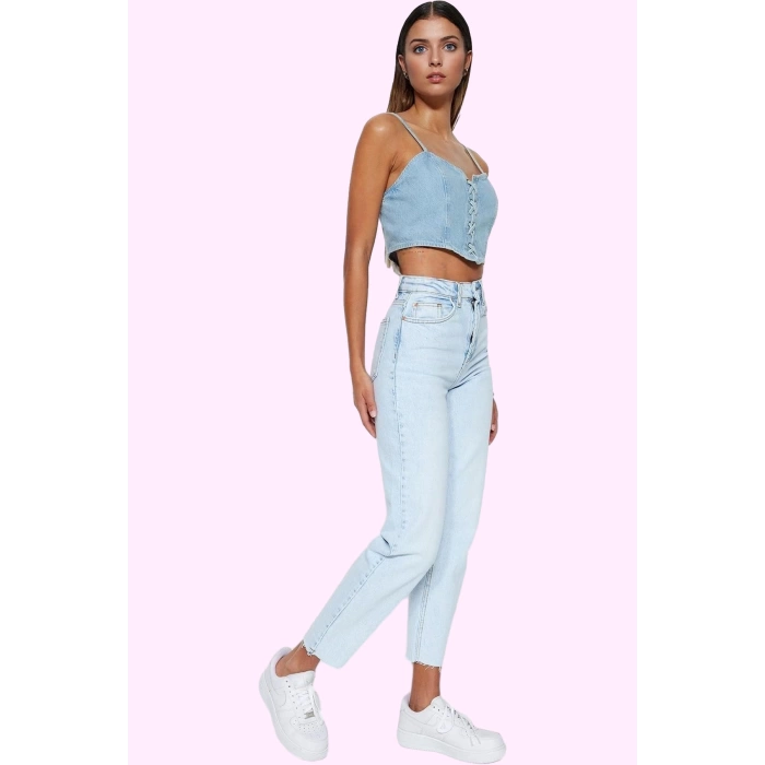 Kadın Care Koleksiyonu Denim Mom Jean Yüksek Bel Rahat Günlük Hafta Sonu Dayanıklı Malzeme