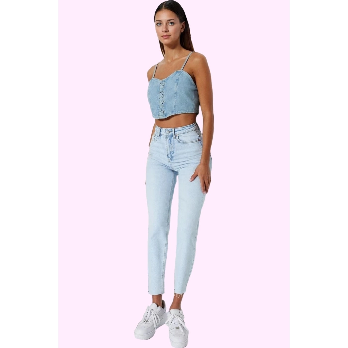Kadın Care Koleksiyonu Denim Mom Jean Yüksek Bel Rahat Günlük Hafta Sonu Dayanıklı Malzeme
