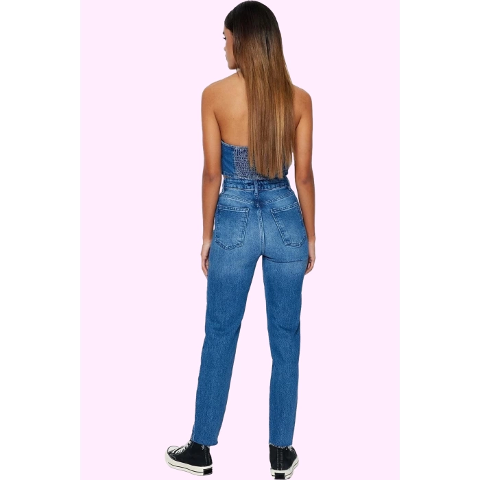 Kadın Care Koleksiyonu Denim Mom Jean Yüksek Bel Rahat Günlük Hafta Sonu Dayanıklı Malzeme
