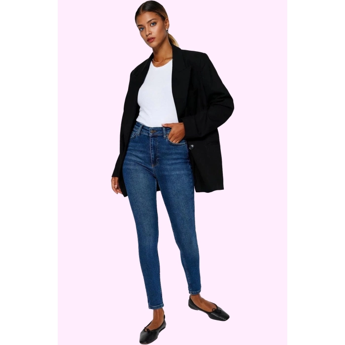 Kadın Care Koleksiyonu Denim Skinny Jean Yüksek Bel Fermuarlı Günlük Yaz Aylarının Vazgeçilmezi