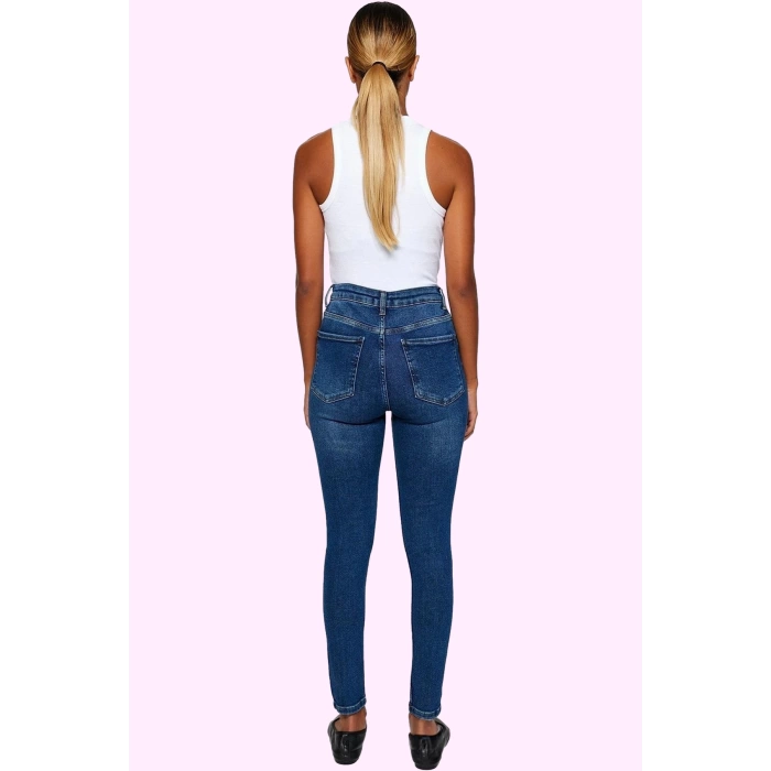 Kadın Care Koleksiyonu Denim Skinny Jean Yüksek Bel Fermuarlı Günlük Yaz Aylarının Vazgeçilmezi