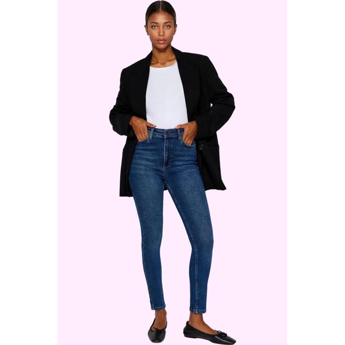 Kadın Care Koleksiyonu Denim Skinny Jean Yüksek Bel Fermuarlı Günlük Yaz Aylarının Vazgeçilmezi