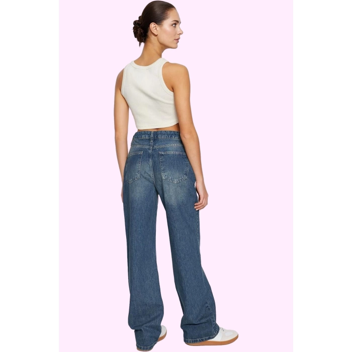 Kadın Care Koleksiyonu Pamuk Denim Geniş Paça Jean Pantolon Günlük Kullanım Modern Tasarım