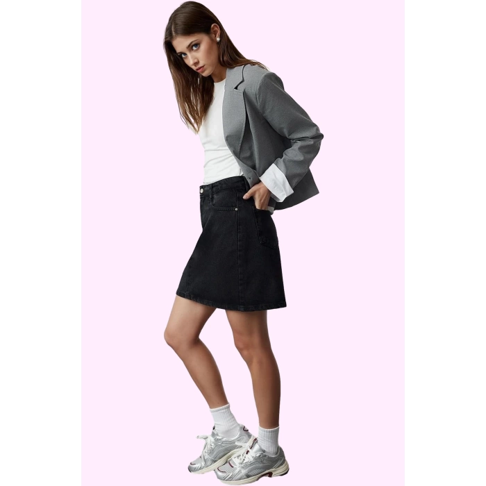 Kadın Care Koleksiyonu Pamuk Denim Mini Etek Yüksek Bel Günlük Kullanım Yaz Aylarının Vazgeçilmezi