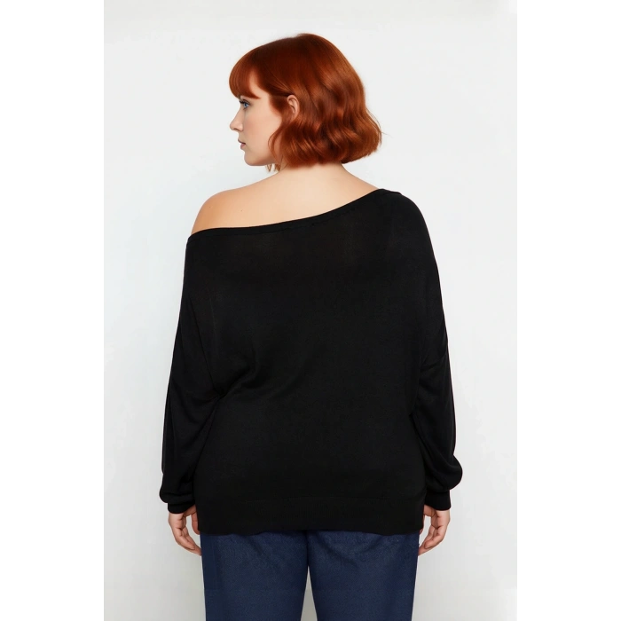 Kadın Carmen Yaka Düz Triko Kazak İnce Yapısı ile İlkbahar Sonbahar Günlük Şıklığı Sunar Kaliteli