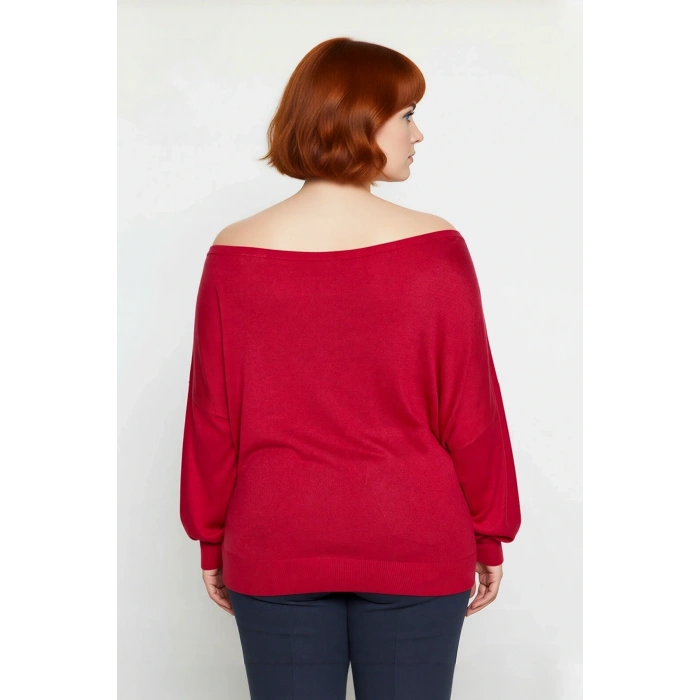 Kadın Carmen Yaka Düz Triko Kazak İnce Yapısı ile İlkbahar Sonbahar Günlük Şıklığı Sunar Kaliteli