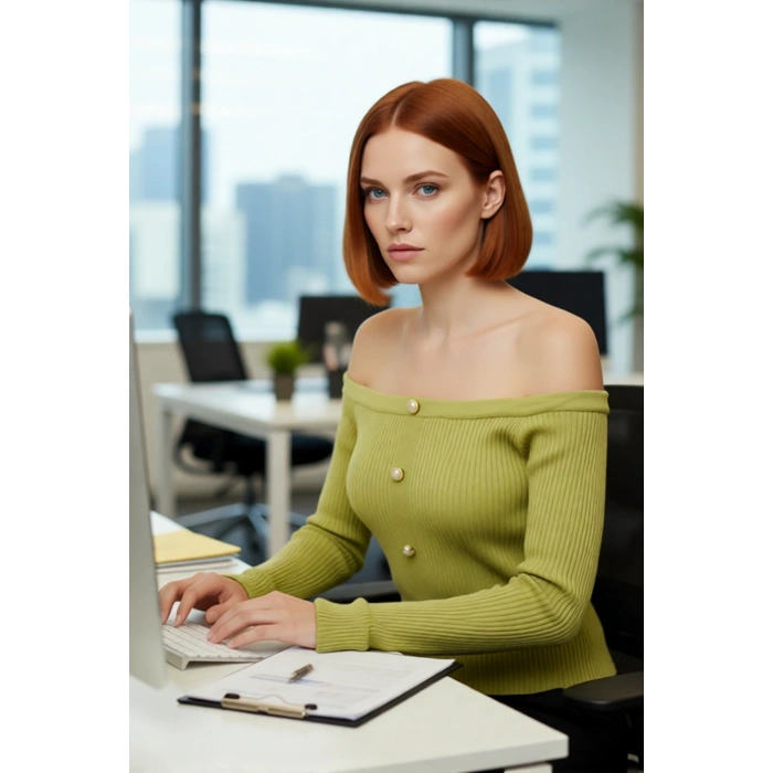 Kadın Carmen Yaka Fitted Kalıp Akrilik Materyal Uzun Kollu Fitilli Triko Hırka Bluz Seçeneği