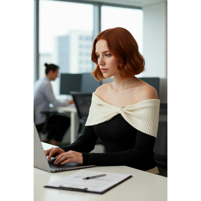 Kadın Carmen Yaka Fitted Kesim Uzun Kollu Fitilli Triko Kazak İlkbahar Sonbahar Şıklığı İçin İdeal