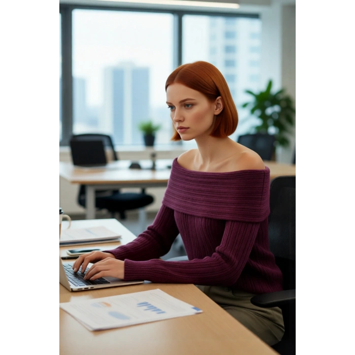 Kadın Carmen Yaka Regular Kalıp Uzun Kollu Fitilli Triko Kazak Gündüz Ve Gece Şıklığı Sunar