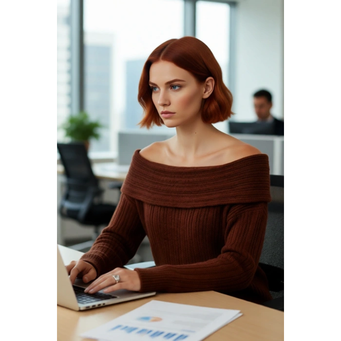 Kadın Carmen Yaka Regular Kalıp Uzun Kollu Fitilli Triko Kazak Gündüz Ve Gece Şıklığı Sunar