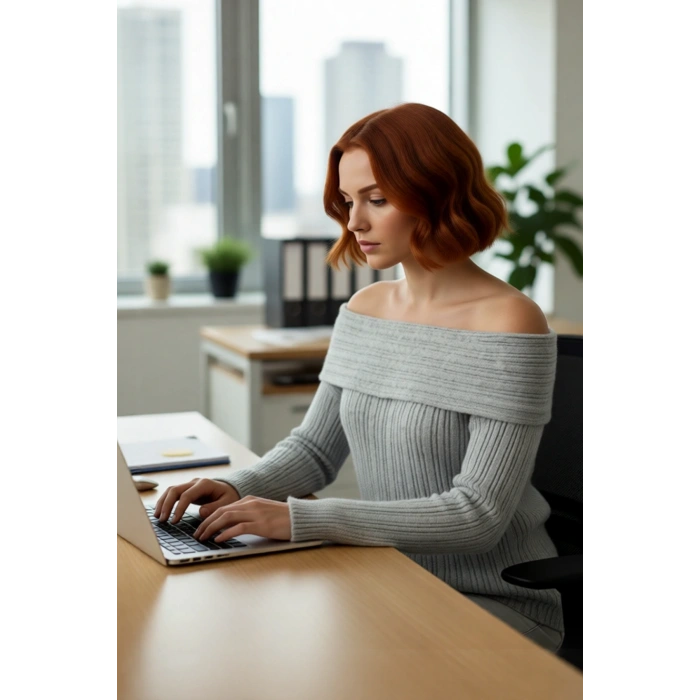 Kadın Carmen Yaka Triko Kazak Orta Kalınlıkta Regular Kalıbı İle Kış Gündüz Gece Rahatlığı