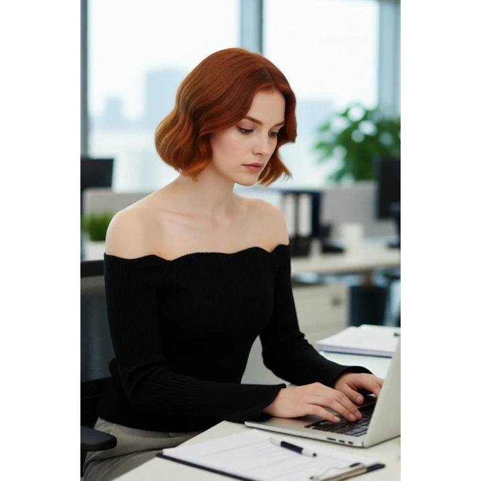 Kadın Carmen Yaka Uzun Kollu Fitted Akrilik Triko Üst Gündüz Gece Basic Fitilli Dokuma Kombin