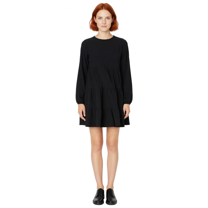 Kadın Casual A Line Uzun Balon Kol Bürümcük Dokulu Örme Bisiklet Yaka Mini Elbise Sonbahar Kış Stili