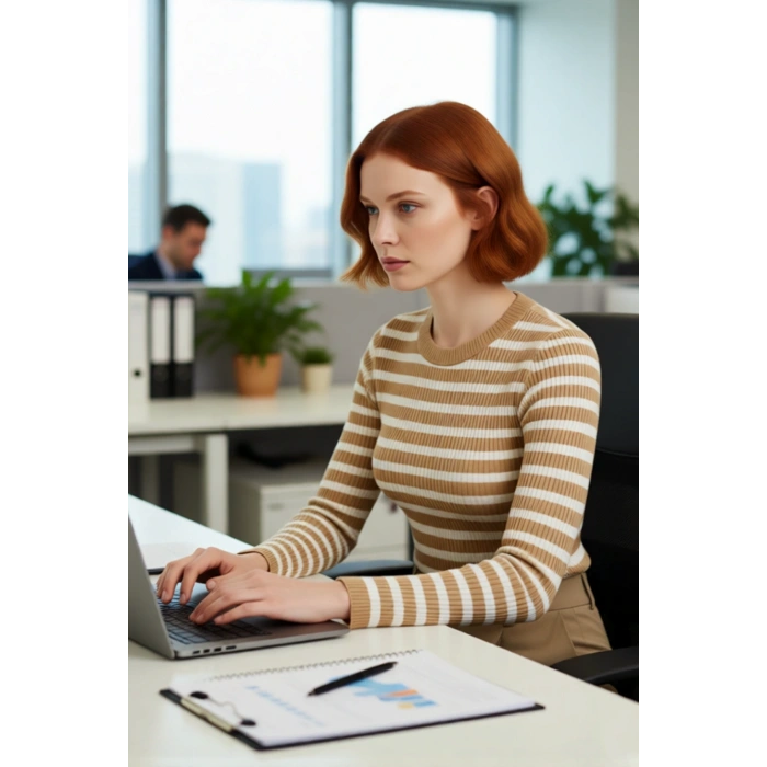 Kadın Casual Çizgili Bisiklet Yaka Fitted Akrilik Uzun Kol Triko Basic Günlük Kazak Kaliteli