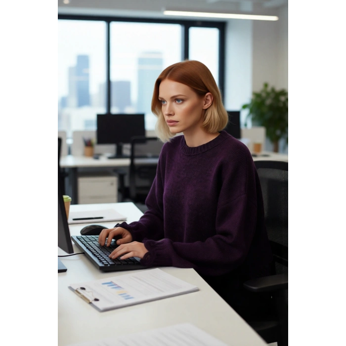 Kadın Casual Crop Oversize Bisiklet Yaka Triko Kazak Düşük Kol Akıtma Detaylı Konforlu Şık