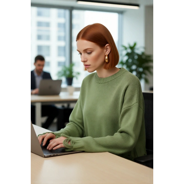 Kadın Casual Crop Oversize Bisiklet Yaka Triko Kazak Düşük Kol Akıtma Detaylı Konforlu Şık