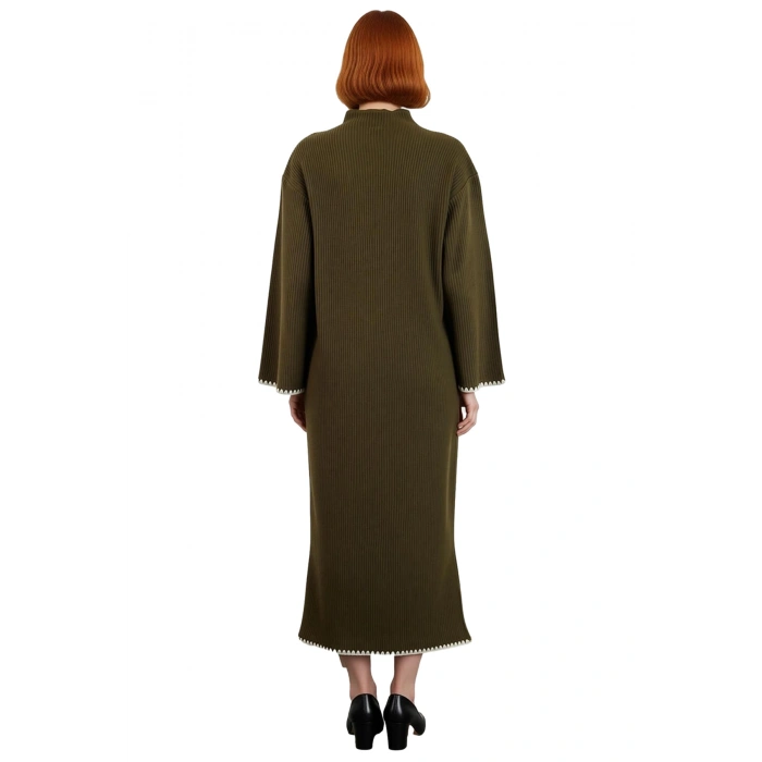 Kadın Casual Dik Yaka Düşük Kollu Maxi Boy Triko Elbise Rahat Shift Kalıp Kış Kombinleri İçin