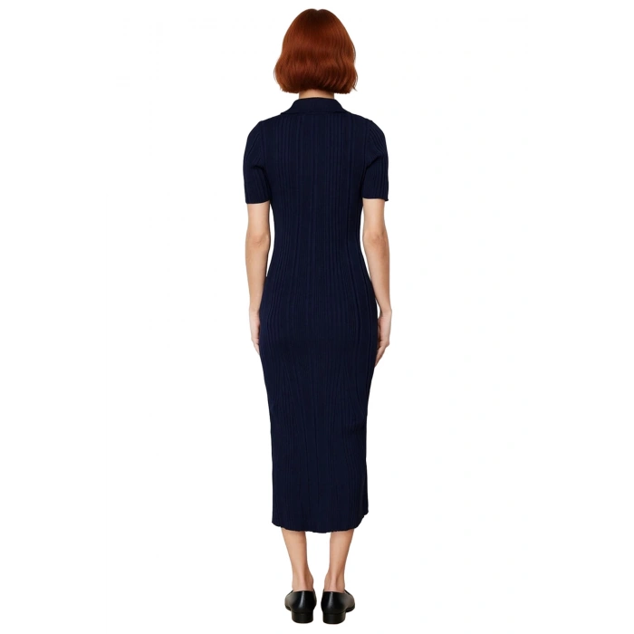 Kadın Casual Düz Desenli Bodycon Polo Yaka Kısa Kollu Triko Maxi Elbise İlkbahar Sonbahar Şıklığı