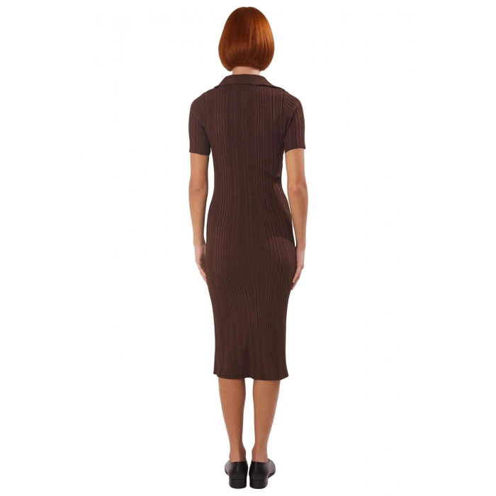 Kadın Casual Düz Desenli Bodycon Polo Yaka Kısa Kollu Triko Maxi Elbise İlkbahar Sonbahar Şıklığı