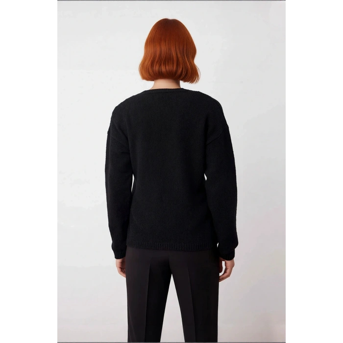 Kadın Casual Düz Dokuma V Yaka Kazak Rahat Regular Kalıp Düşük Kol Kış Şıklığı Sunar Kaliteli