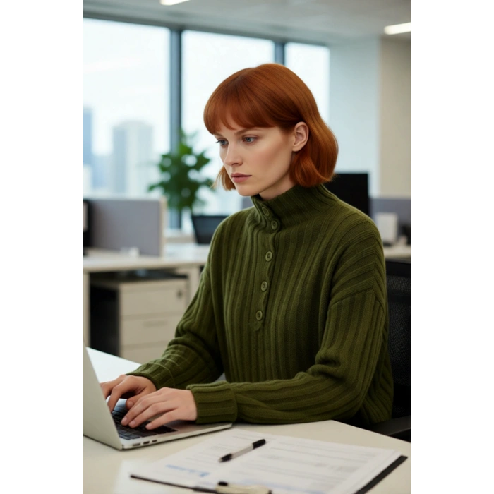 Kadın Casual Fitilli Triko Kazak Orta Kalınlık Dik Yaka Düşük Kol Rahat ve Trend Kış Stili